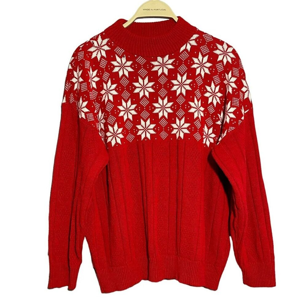Vintage American Pride Christmas Sweater Jumper Women Plus 22W Flower Retro Cuff